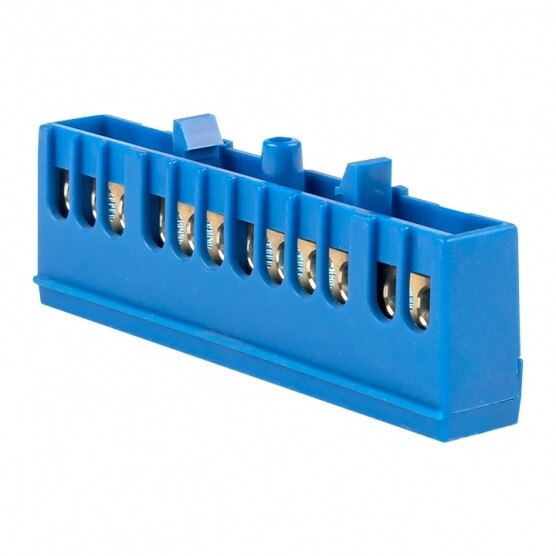 Изображение товара Шина нулевая в изолированном корпусе на DIN-рейку EKF PROxima 6х9 мм 12 отверстий синяя (20 шт.) (sn0-63-12-ib)