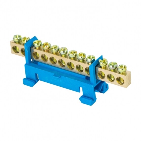 Изображение товара Шина нулевая на изоляторе Стойка на DIN-рейку EKF PROxima 6х9 мм 12 отверстий синяя (20 шт.) (sn0-63-12-sb)