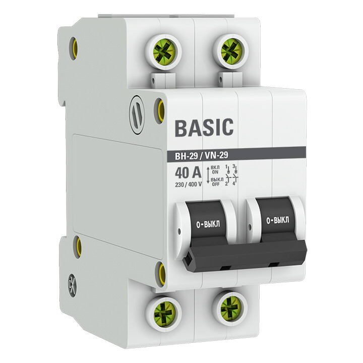 Изображение товара Выключатель нагрузки EKF Basic ВН-29 2Р 40А 230 В на DIN-рейку (SL29-2-40-bas)