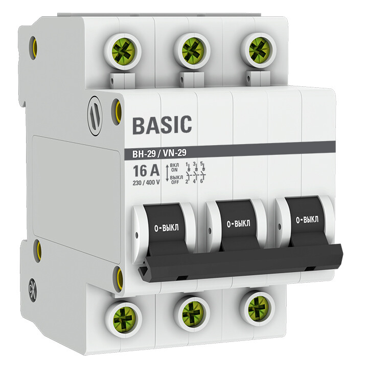 Изображение товара Выключатель нагрузки EKF Basic ВН-29 3Р 16А 400 В на DIN-рейку