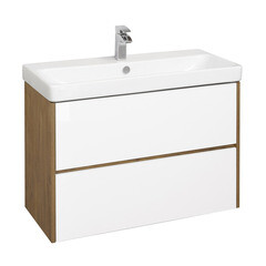 Изображение товара Тумба под раковину Aquaton Сканди 90 см подвесная белая/дуб рустикальный (1A251901SDZ90)