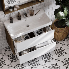 Тумба под раковину Aquaton Сканди 90 см подвесная белая/дуб рустикальный (1A251901SDZ90) - фото 3