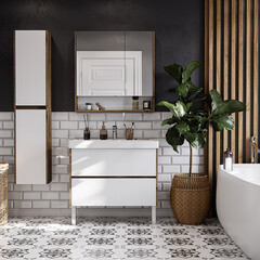 Тумба под раковину Aquaton Сканди 90 см подвесная белая/дуб рустикальный (1A251901SDZ90) - фото 4