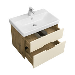 Тумба под раковину Aquaton Оливия 70 см подвесная бежевая/дуб веллингтон (1A254301OLVG0) - фото 9