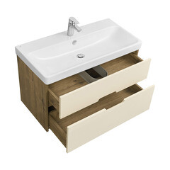 Тумба под раковину Aquaton Оливия 90 см подвесная бежевая/дуб веллингтон (1A254401OLVG0) - фото 9