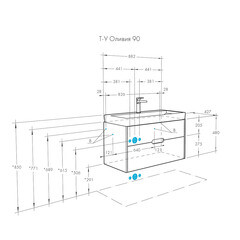 Тумба под раковину Aquaton Оливия 90 см подвесная бежевая/дуб веллингтон (1A254401OLVG0) - фото 8