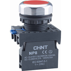 Изображение товара Кнопка плоская Chint NP8 220 В IP65 без подсветки красная (667231)