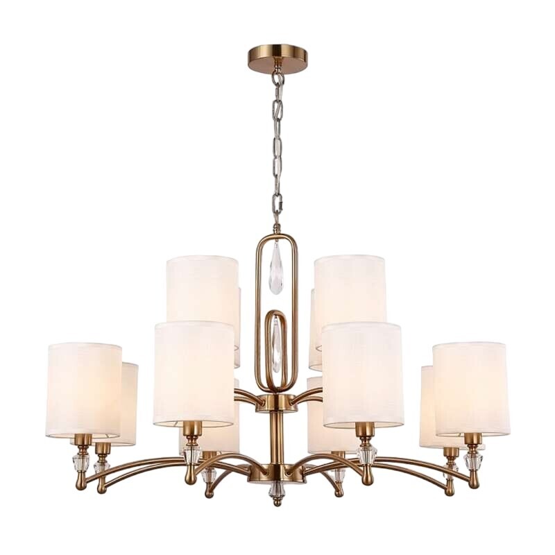 Изображение товара Люстра подвесная Freya Riverside E14 12 ламп классика латунь белый текстиль