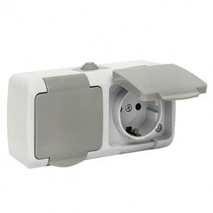 Розетка EKF Мурманск накладная серая со шторками с крышкой (EFR16-129-30-54) - фото 1