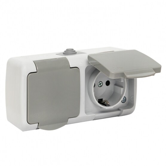 Изображение товара Розетка EKF Мурманск накладная серая шторки крышка IP54 2 гнезда