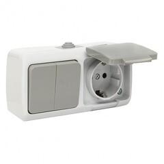 Изображение товара Блок выключатель и розетка EKF Мурманск двухклавишный накладной серый (EFRV16-052-30-540)