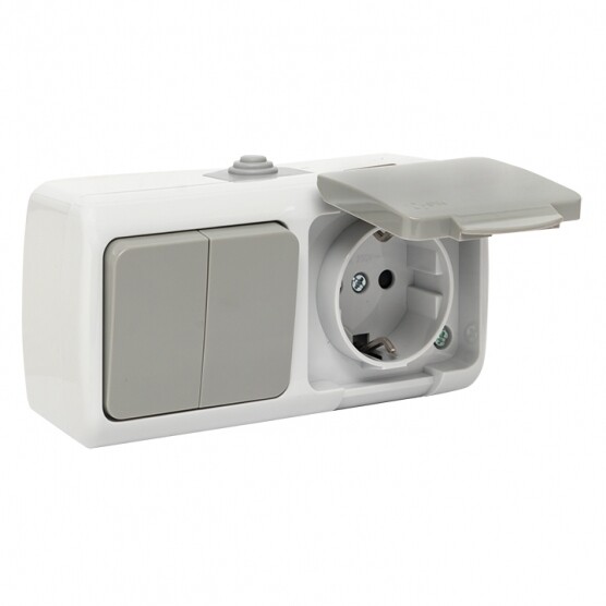 Изображение товара Блок выключатель и розетка EKF Мурманск двухклавишный IP54 серый