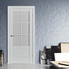 Дверь межкомнатная ER2 700х2000 мм ПВХ эмалекс серая со стеклом с замком и петлями - фото 2