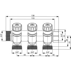 Коллектор Tece 3/4 ВР(г) х 3 выхода 3/4 НР(ш) ЕК х 3/4 НР(ш) с запорными вентилями (8730007) - фото 5