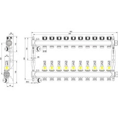 Коллектор для теплого пола Tece 1 ВР(г) х 10 выходов 3/4 НР(ш) ЕК х 1 ВР(г) с расходомерами (77310010) - фото 6