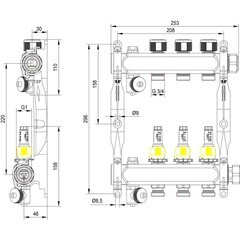 Коллектор для теплого пола Tece 1 ВР(г) х 3 выхода 3/4 НР(ш) ЕК х 1 ВР(г) с расходомерами (77310003) - фото 6