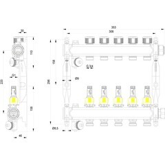 Коллектор для теплого пола Tece 1 ВР(г) х 5 выходов 3/4 НР(ш) ЕК х 1 ВР(г) с расходомерами (77310005) - фото 6