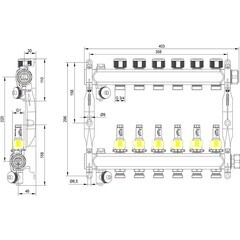 Коллектор для теплого пола Tece 1 ВР(г) х 6 выходов 3/4 НР(ш) ЕК х 1 ВР(г) с расходомерами (77310006) - фото 6