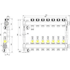 Коллектор для теплого пола Tece 1 ВР(г) х 7 выходов 3/4 НР(ш) ЕК х 1 ВР(г) с расходомерами (77310007) - фото 6
