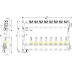 Коллектор для теплого пола Tece 1 ВР(г) х 8 выходов 3/4 НР(ш) ЕК х 1 ВР(г) с расходомерами (77310008) - фото 6