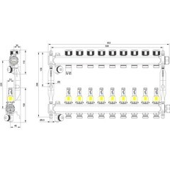 Коллектор для теплого пола Tece 1 ВР(г) х 9 выходов 3/4 НР(ш) ЕК х 1 ВР(г) с расходомерами (77310009) - фото 6