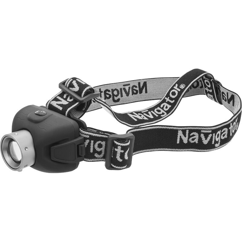 Изображение товара Фонарь налобный Navigator NPT H06 светодиодный 1 LED 5 Вт на батарейках AAA пластик 3 режима (94913)
