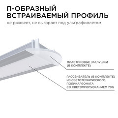 Профиль для светодиодной ленты Apeyron (08-02) 2 м прямоугольный анодированный алюминий - фото 4