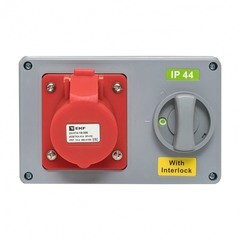 Розетка силовая настенная с заземлением 3Р+РЕ 16 А 400 В IP44 красная/серая (ps-1414-16-380) - фото 4