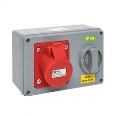 Изображение товара Розетка силовая настенная с заземлением 3Р+РЕ 16 А 400 В IP44 красная/серая (ps-1414-16-380)