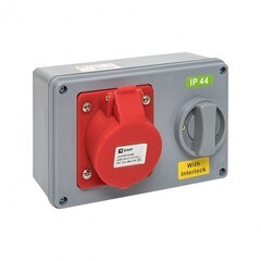 Розетка силовая настенная с заземлением 3Р+РЕ+N 16 А 400 В IP44 красная/серая (ps-1415-16-380) - фото 1