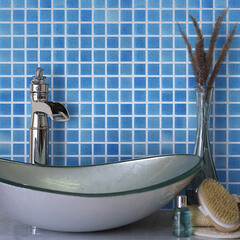 Мозаика Mir Mosaic Natural Steppa голубая стеклянная 315х315х5 мм глянцевая antislip - фото 8