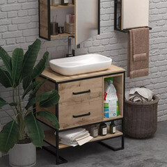 Тумба под раковину 1Marka Grunge Loft 80 см напольная дуб вотан (Ц0000005442/56447) - фото 4