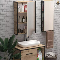 Пенал с зеркалом 1Marka Grungle Loft 35 см подвесной правый дуб вотан - фото 2