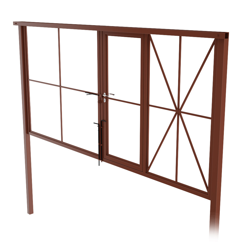 Ворота распашные каркас со столбами 4х1,85 м с калиткой коричневые RAL 8017
