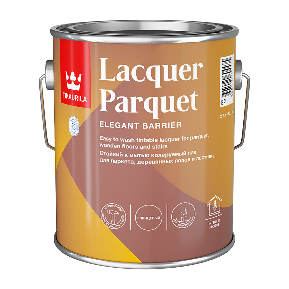 Изображение товара Лак алкидно-уретановый паркетный Tikkurila/Tikkivala Lacquer Parquet глянцевый бесцветный 2,7 л