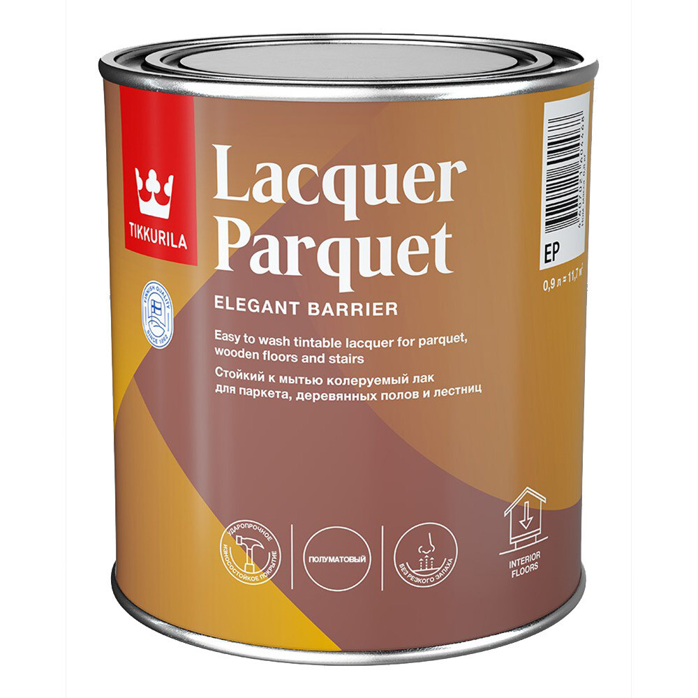 Изображение товара Лак алкидно-уретановый паркетный Tikkurila/Tikkivala Lacquer Parquet полуматовый бесцветный 0,9 л