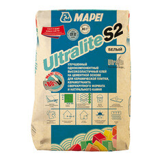 Изображение товара Клей для плитки/ керамогранита/ камня Mapei Ultralite S2 высокоэластичный универсальный белый класс C2 E S2 15 кг