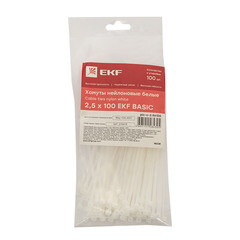 Стяжка кабельная EKF Basic 100х2,5 мм нейлоновая белая (100 шт.) (plc-c-2.5x100) - фото 3