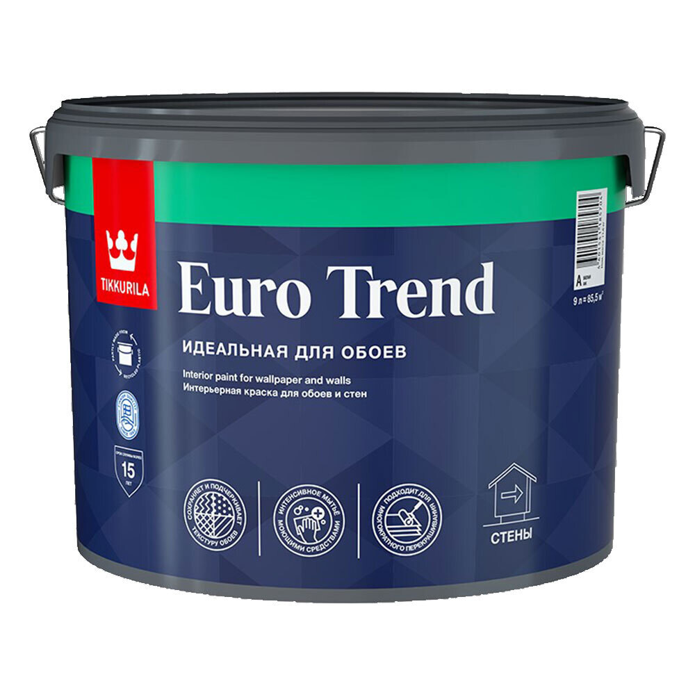 Изображение товара Краска моющаяся Tikkurila/Tikkivala Euro Trend база A белая 9 л