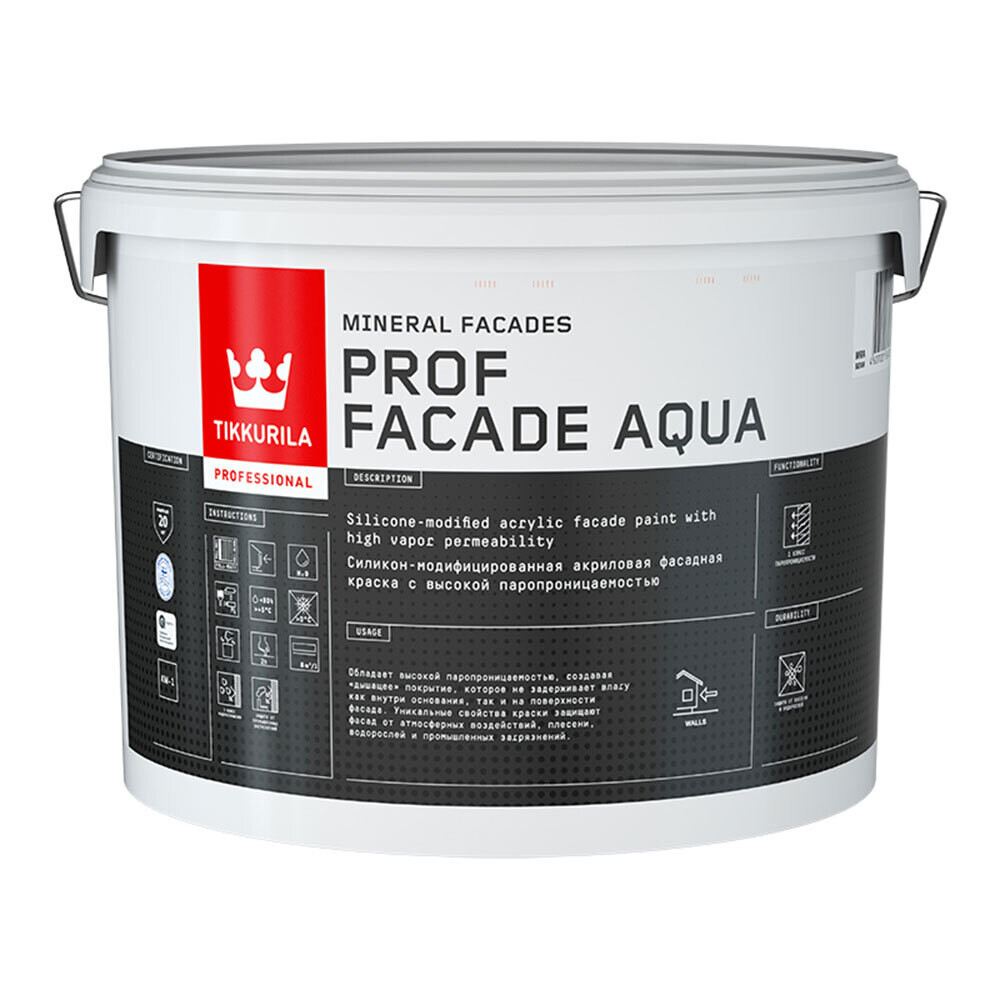 Изображение товара Краска фасадная Tikkurila Tikkivala Prof Facade Aqua силиконовая акриловая белая 9 л