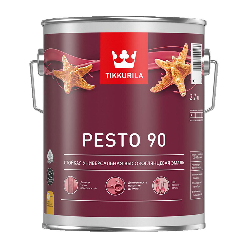 Изображение товара Эмаль алкидная Tikkurila Pesto 90 глянцевая, 2,7 л, для внутренних и внешних работ