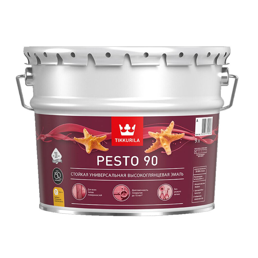 Изображение товара Эмаль алкидная Tikkurila Pesto 90 база А глянцевая 9 л для внутренних и наружных работ