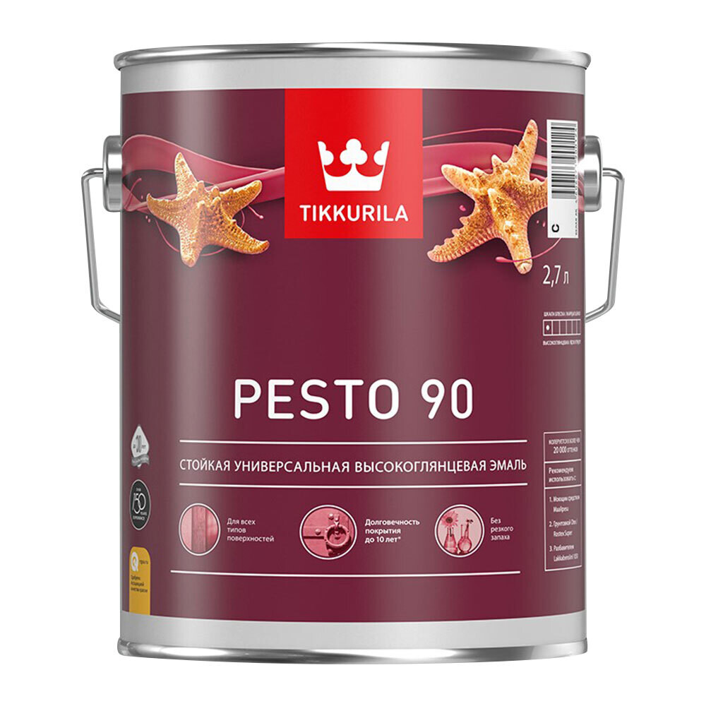 Изображение товара Эмаль алкидная Tikkurila/Tikkivala Pesto 90 база С глянцевая 2,7 л