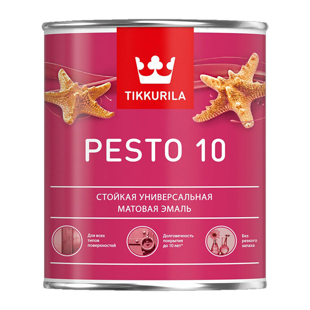 Изображение товара Эмаль алкидная Tikkurila Tikkivala Pesto 10 база А матовая 0,9 л