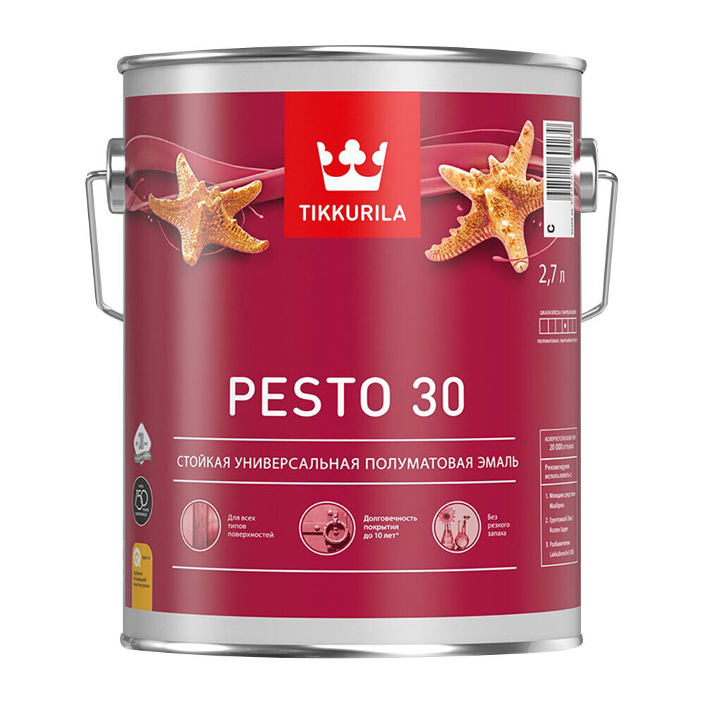 Изображение товара Эмаль алкидная Tikkurila/Tikkivala Pesto 30 база С полуматовая 2,7 л