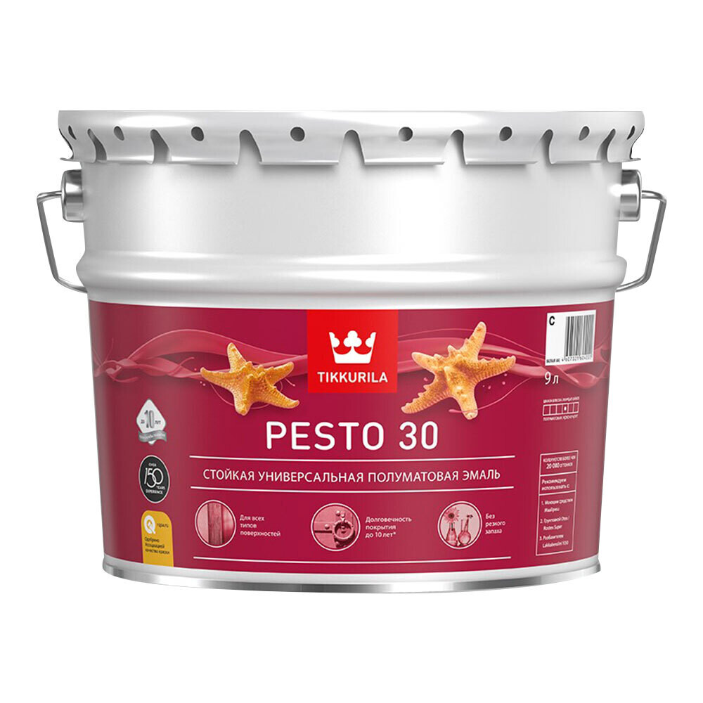 Изображение товара Эмаль алкидная Tikkurila Tikkivala Pesto 30 база C полуматовая 9 л