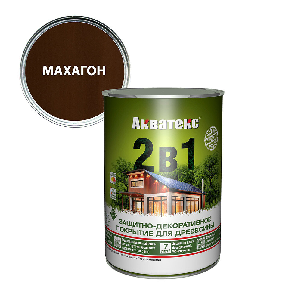 Изображение товара Антисептик Акватекс 2 в 1 для дерева махагон 0,8 л защищает и декорирует древесину