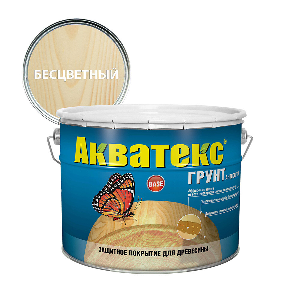 Изображение товара Антисептик Акватекс грунтовочный для дерева бесцветный 9 л для защиты древесины