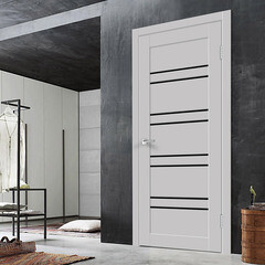 Дверь межкомнатная Linea 8 800х2000 мм ПВХ эмалит серая со стеклом с замком - фото 2