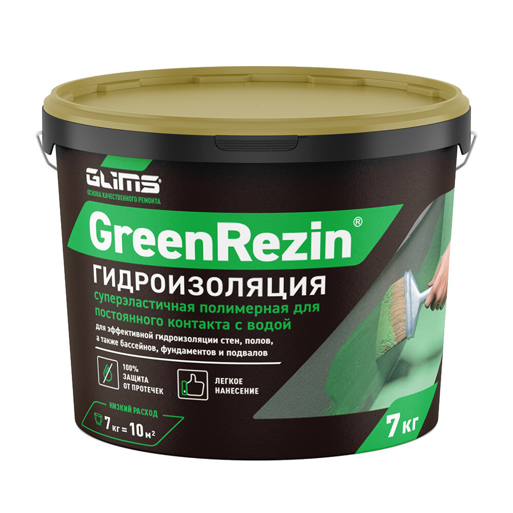Изображение товара Гидроизоляционная мастика акриловая GreenResin 7 кг для внутренних и наружных работ